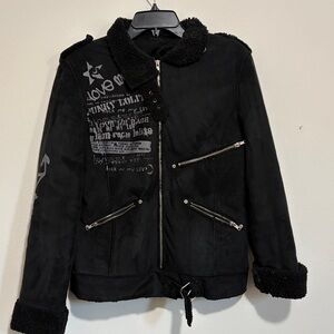 Black Graphic Zip-Up Jacket